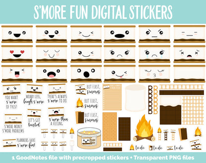 S’more Fun Emoji Digital Sticker Mini Kit | GoodNotes, iPad and Android | Mood Tracker, Camping, Food