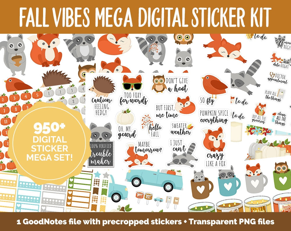 Fall Vibes Digital Planner Sticker Mega Kit | GoodNotes, iPad and Android | Autumn, September