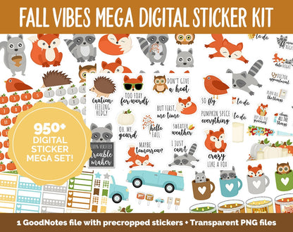 Fall Vibes Digital Planner Sticker Mega Kit | GoodNotes, iPad and Android | Autumn, September