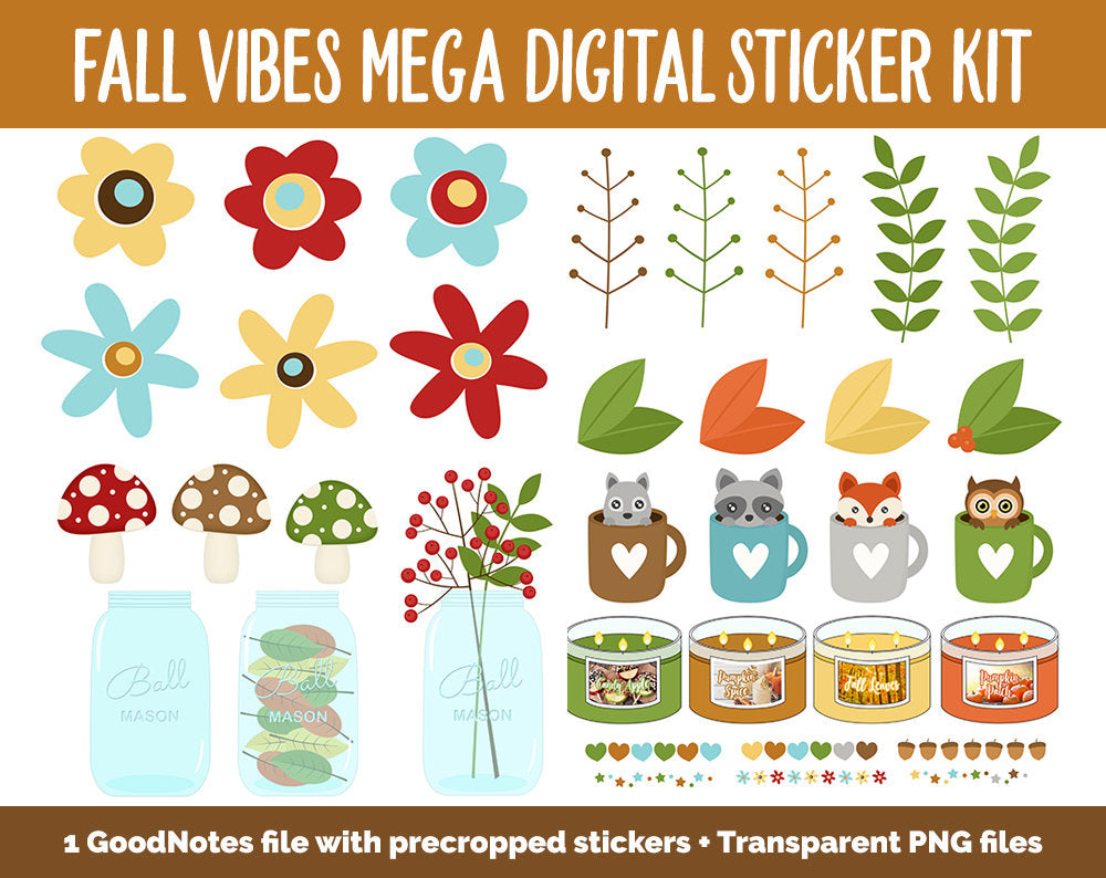 Fall Vibes Digital Planner Sticker Mega Kit | GoodNotes, iPad and Android | Autumn, September
