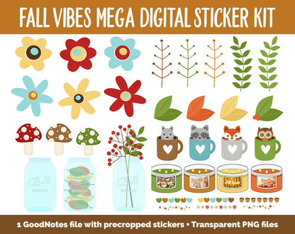 Fall Vibes Digital Planner Sticker Mega Kit | GoodNotes, iPad and Android | Autumn, September