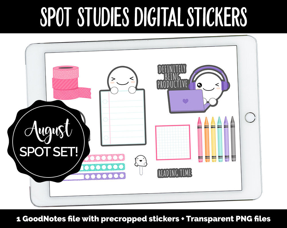 Spot Studies Digital Stickers | GoodNotes, iPad and Android | Spot, Washi, Fineliners, Crayons, Back to School, Calendar