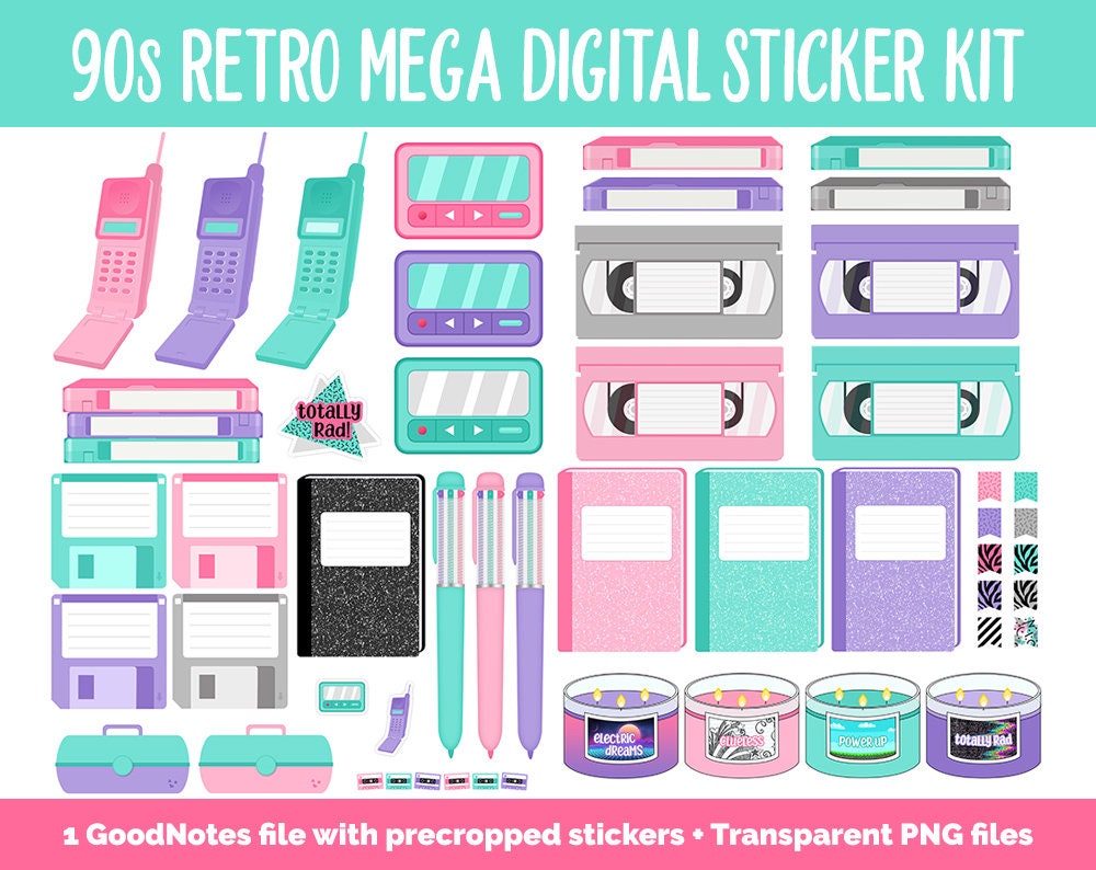 90s Retro Digital Planner Sticker Mega Kit