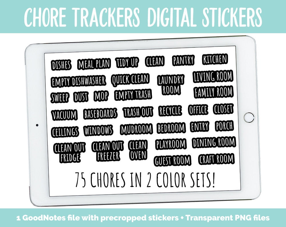 Chore Tracker Digital Stickers | GoodNotes, iPad and Android | Cleaning, Adulting