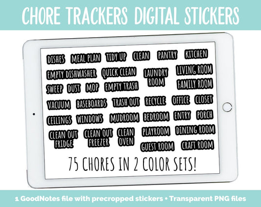 Chore Tracker Digital Stickers | GoodNotes, iPad and Android | Cleaning, Adulting