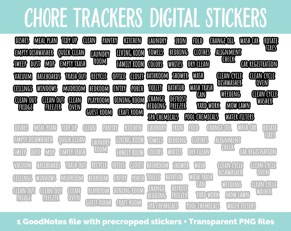 Chore Tracker Digital Stickers | GoodNotes, iPad and Android | Cleaning, Adulting