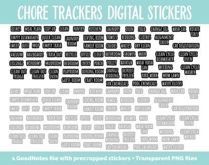 Chore Tracker Digital Stickers | GoodNotes, iPad and Android | Cleaning, Adulting