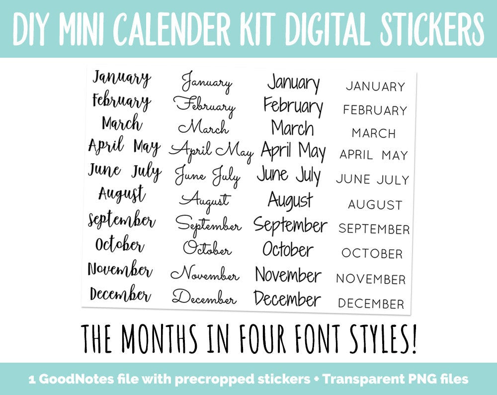 DIY Mini Calendar Digital Stickers Kit | GoodNotes, iPad and Android | Digital Planner, Memory Keeping