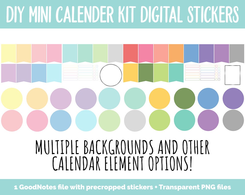 DIY Mini Calendar Digital Stickers Kit | GoodNotes, iPad and Android | Digital Planner, Memory Keeping