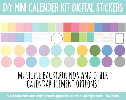 DIY Mini Calendar Digital Stickers Kit | GoodNotes, iPad and Android | Digital Planner, Memory Keeping