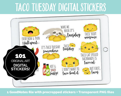 Taco Tuesday Digital Stickers | GoodNotes, iPad and Android | Food, Emoji, Mood Tracker, Kawaii