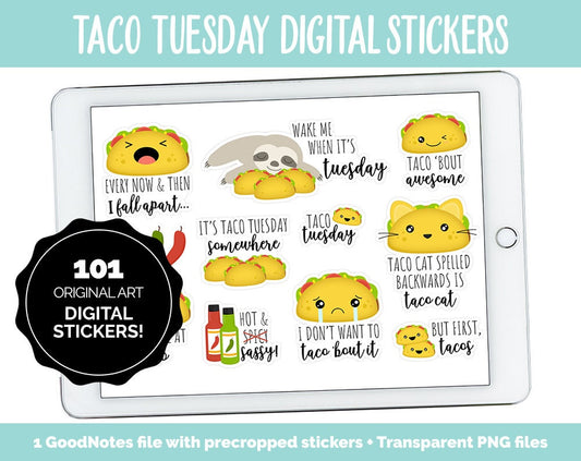 Taco Tuesday Digital Stickers | GoodNotes, iPad and Android | Food, Emoji, Mood Tracker, Kawaii