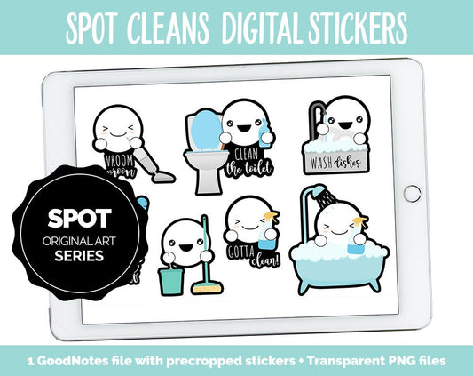 Spot Cleans Digital Stickers | GoodNotes, iPad and Android | Chores, Cleaning, Adulting