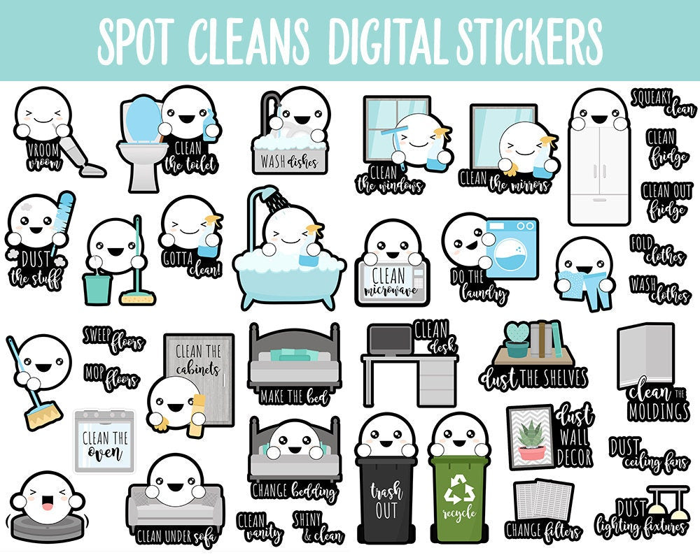 Spot Cleans Digital Stickers | GoodNotes, iPad and Android | Chores, Cleaning, Adulting