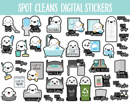Spot Cleans Digital Stickers | GoodNotes, iPad and Android | Chores, Cleaning, Adulting
