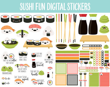 Sushi Fun Digital Stickers | GoodNotes, iPad and Android | Emoji, Mood Tracker, Kawaii, Food