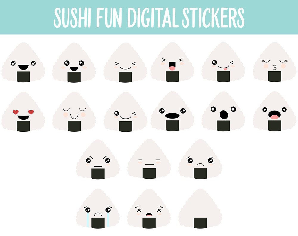 Sushi Fun Digital Stickers | GoodNotes, iPad and Android | Emoji, Mood Tracker, Kawaii, Food