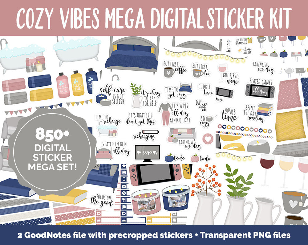 Cozy Vibes Digital Planner Sticker Mega Kit | GoodNotes, iPad and Android | Autumn, October, Self-Care, Hygge, Home