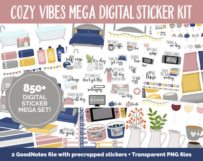 Cozy Vibes Digital Planner Sticker Mega Kit | GoodNotes, iPad and Android | Autumn, October, Self-Care, Hygge, Home