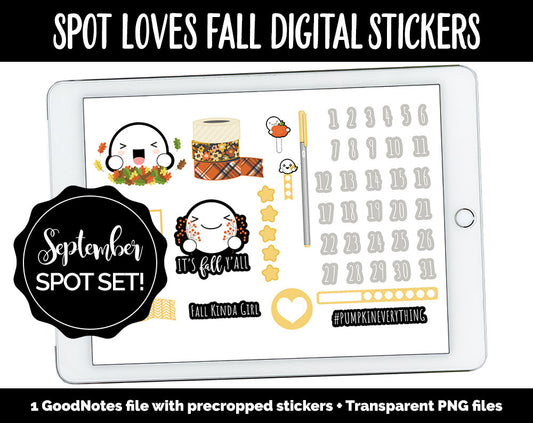 Spot Loves Fall Digital Stickers | GoodNotes, iPad and Android | Spot, Washi, Fineliners, Autumn, October, Calendar