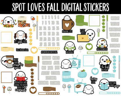 Spot Loves Fall Digital Stickers | GoodNotes, iPad and Android | Spot, Washi, Fineliners, Autumn, October, Calendar
