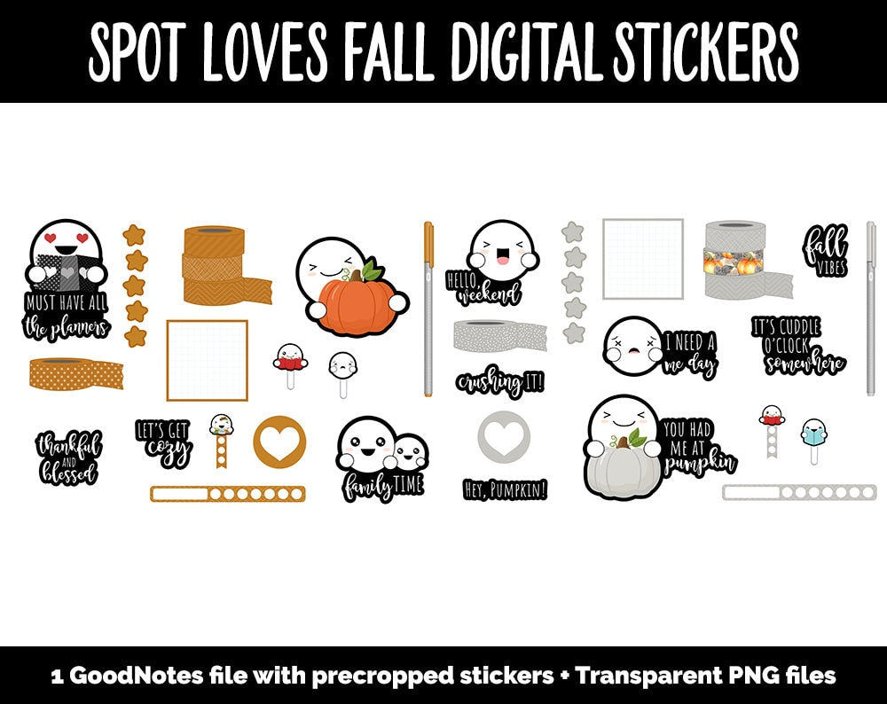 Spot Loves Fall Digital Stickers | GoodNotes, iPad and Android | Spot, Washi, Fineliners, Autumn, October, Calendar