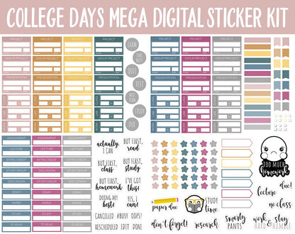 College Days Digital Planner Stickers | GoodNotes, iPad and Android | Trackers, Study, Highlighters, Sticky Notes, Homework