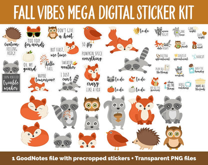 Fall Vibes Digital Planner Sticker Mega Kit | GoodNotes, iPad and Android | Autumn, September