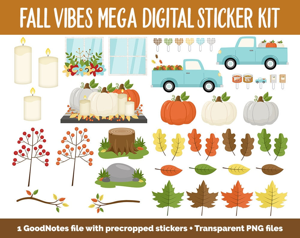 Fall Vibes Digital Planner Sticker Mega Kit | GoodNotes, iPad and Android | Autumn, September