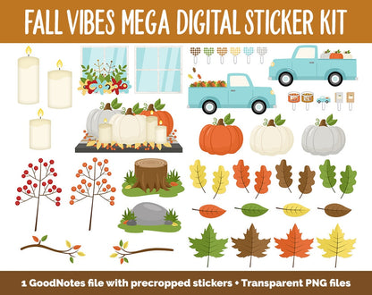 Fall Vibes Digital Planner Sticker Mega Kit | GoodNotes, iPad and Android | Autumn, September