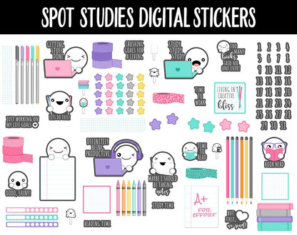 Spot Studies Digital Stickers | GoodNotes, iPad and Android | Spot, Washi, Fineliners, Crayons, Back to School, Calendar