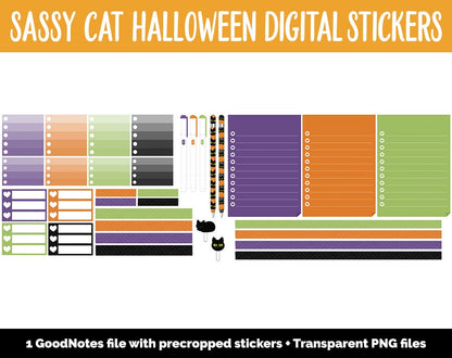 Sassy Cat Halloween Digital Stickers | GoodNotes, iPad and Android | Adulting, Kitty, Black Cat