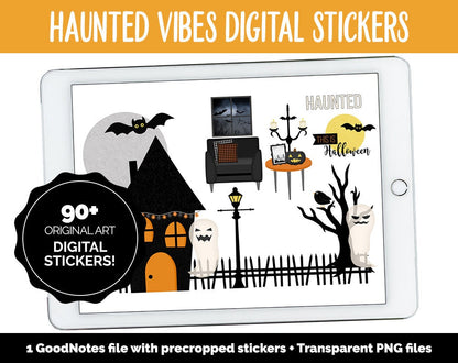 Haunted Vibes Halloween Digital Stickers | GoodNotes, iPad and Android | Ghosts, Pumpkins, Spooky Home