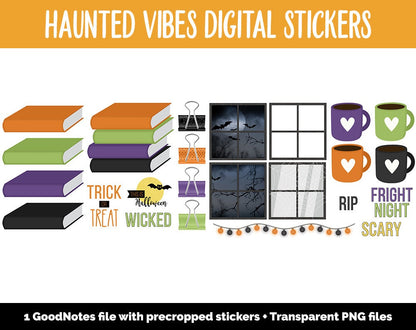 Haunted Vibes Halloween Digital Stickers | GoodNotes, iPad and Android | Ghosts, Pumpkins, Spooky Home