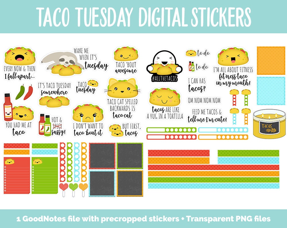 Taco Tuesday Digital Stickers | GoodNotes, iPad and Android | Food, Emoji, Mood Tracker, Kawaii