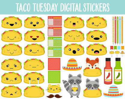 Taco Tuesday Digital Stickers | GoodNotes, iPad and Android | Food, Emoji, Mood Tracker, Kawaii