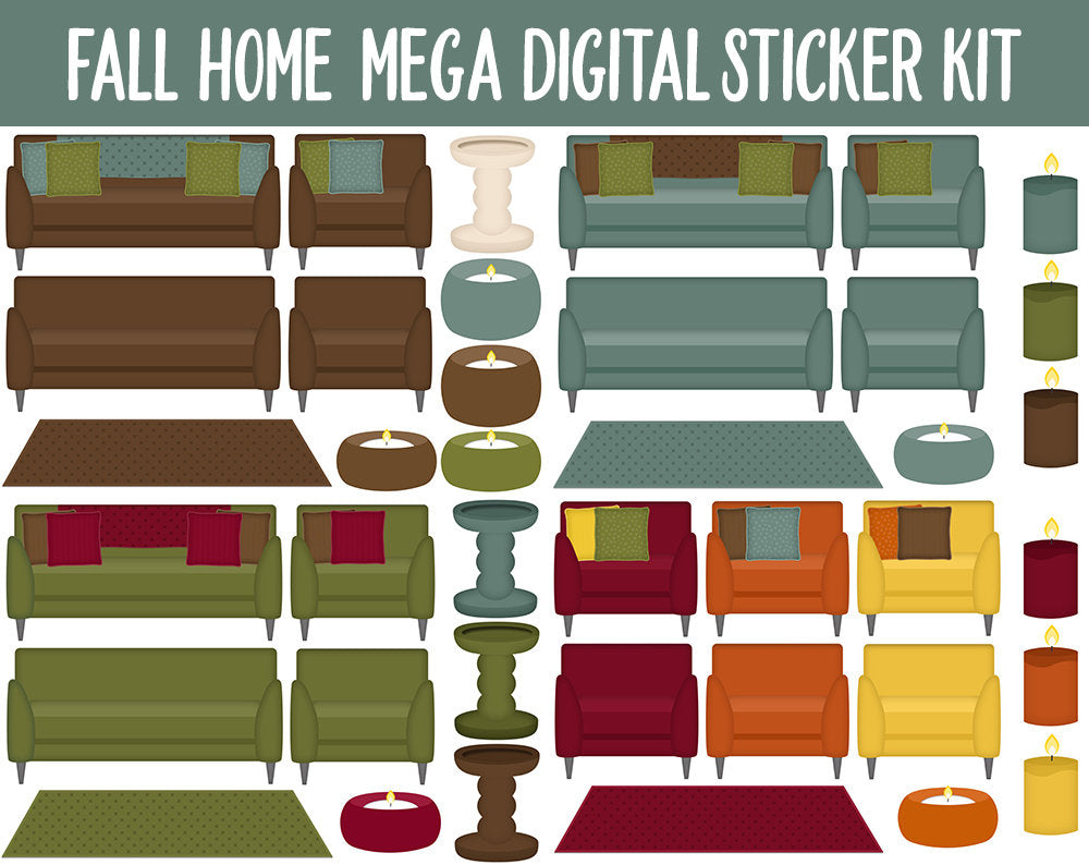 Fall Home Digital Planner Sticker Mega Kit | GoodNotes, iPad and Android | November, Autumn, Monthly Kit