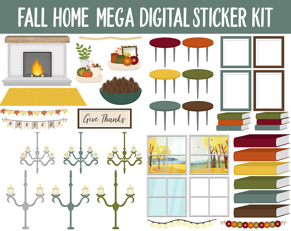 Fall Home Digital Planner Sticker Mega Kit | GoodNotes, iPad and Android | November, Autumn, Monthly Kit