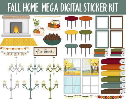 Fall Home Digital Planner Sticker Mega Kit | GoodNotes, iPad and Android | November, Autumn, Monthly Kit