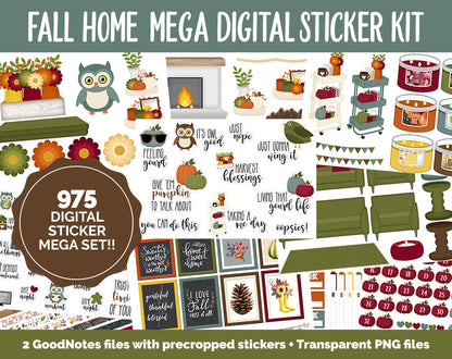 Fall Home Digital Planner Sticker Mega Kit | GoodNotes, iPad and Android | November, Autumn, Monthly Kit