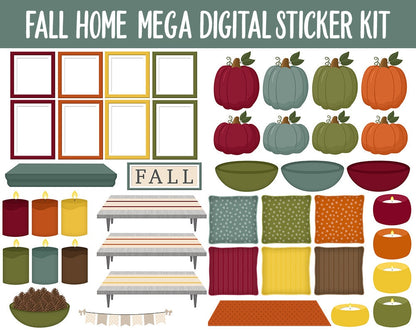 Fall Home Digital Planner Sticker Mega Kit | GoodNotes, iPad and Android | November, Autumn, Monthly Kit