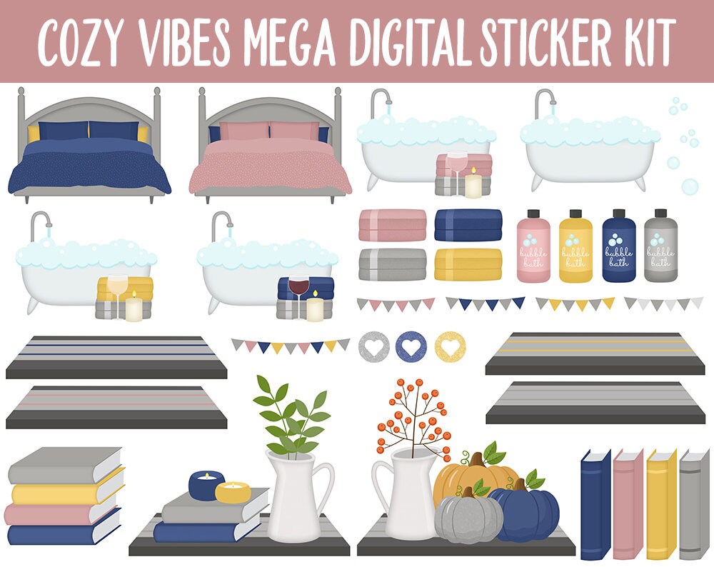 Cozy Vibes Digital Planner Sticker Mega Kit | GoodNotes, iPad and Android | Autumn, October, Self-Care, Hygge, Home
