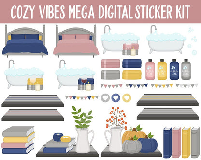 Cozy Vibes Digital Planner Sticker Mega Kit | GoodNotes, iPad and Android | Autumn, October, Self-Care, Hygge, Home