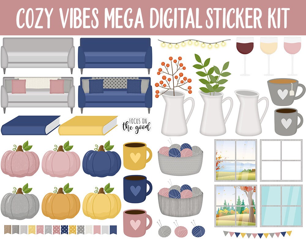 Cozy Vibes Digital Planner Sticker Mega Kit | GoodNotes, iPad and Android | Autumn, October, Self-Care, Hygge, Home
