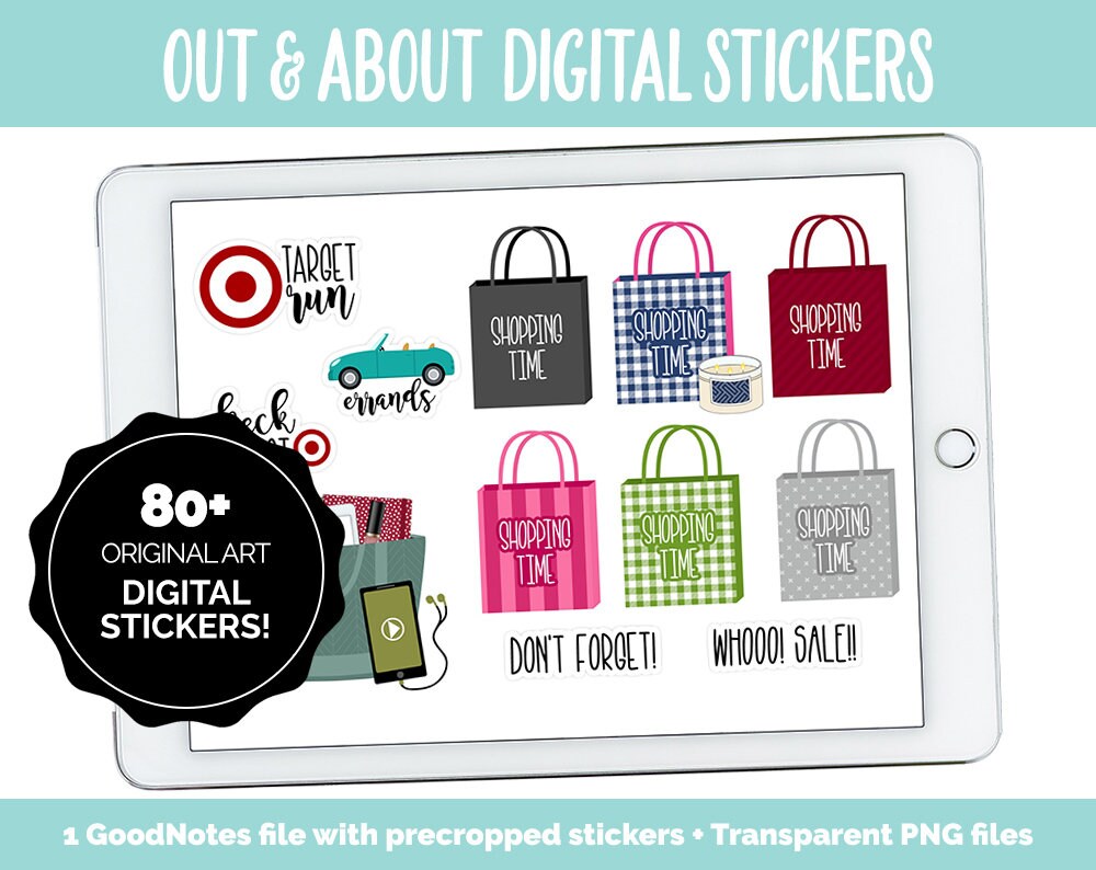 Out and About Digital Stickers | GoodNotes, iPad and Android | Errands, Trackers, Beauty