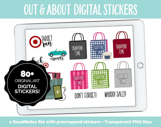 Out and About Digital Stickers | GoodNotes, iPad and Android | Errands, Trackers, Beauty