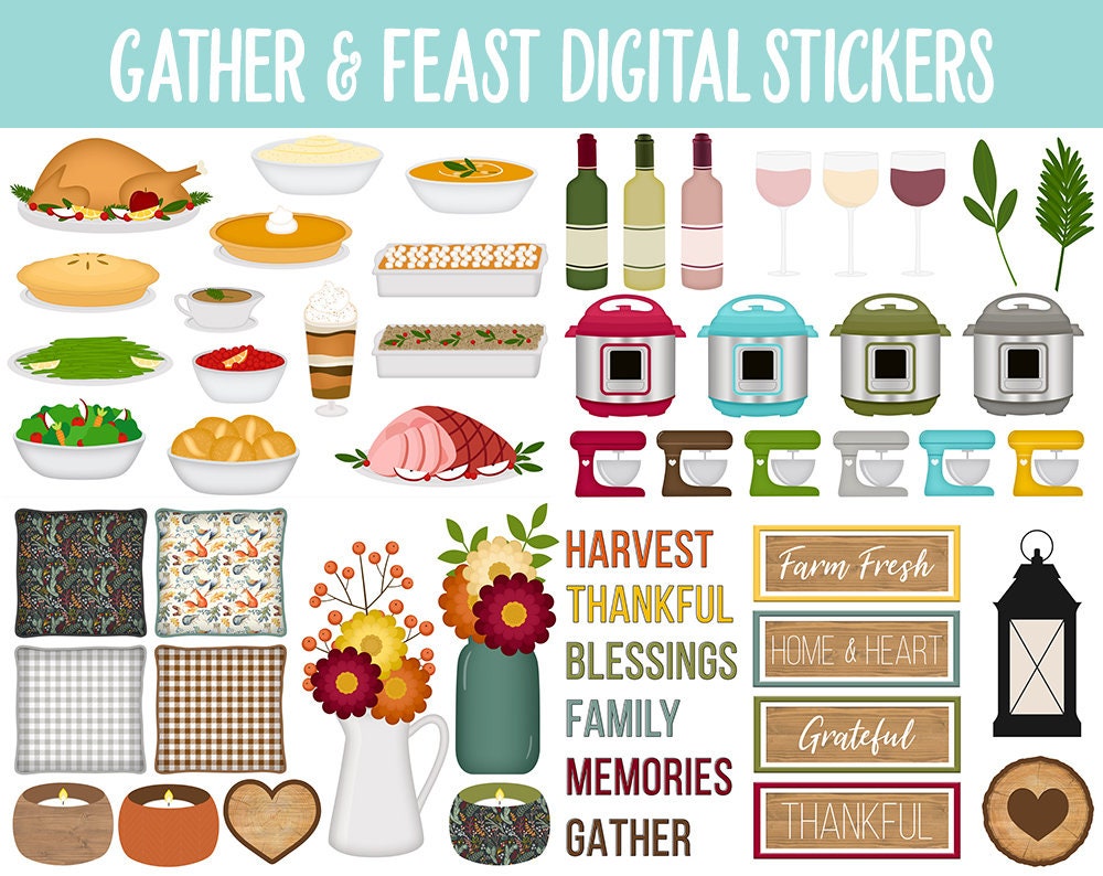 Gather & Feast Digital Stickers | GoodNotes, iPad and Android | Thanksgiving, Food, Instant Pots