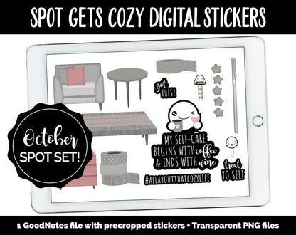 Spot Gets Cozy Digital Stickers | GoodNotes, iPad and Android | Washi, Home, Hygge, Self-Care, Calendar