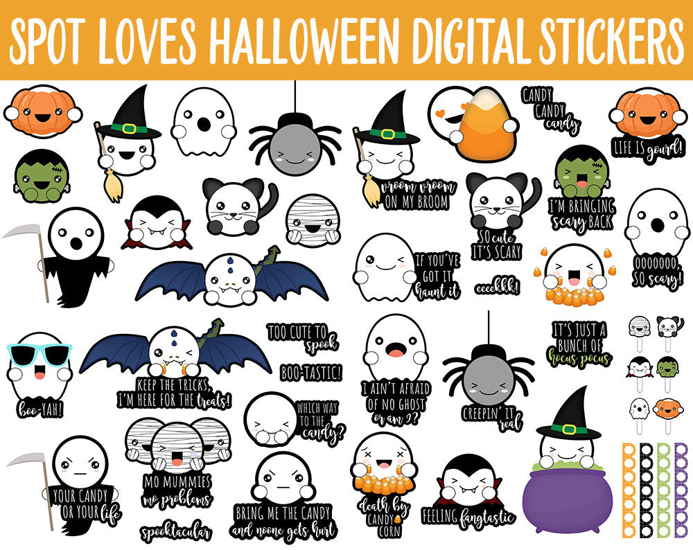 Spot Loves Halloween Digital Stickers | GoodNotes, iPad and Android | Costumes, Candy