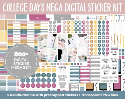 College Days Digital Planner Stickers | GoodNotes, iPad and Android | Trackers, Study, Highlighters, Sticky Notes, Homework